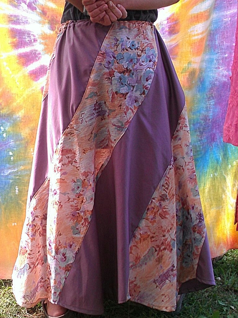 Beautiful Reclaimed and Vintage Material Swirly Skirt Free Waist Womens Hippie