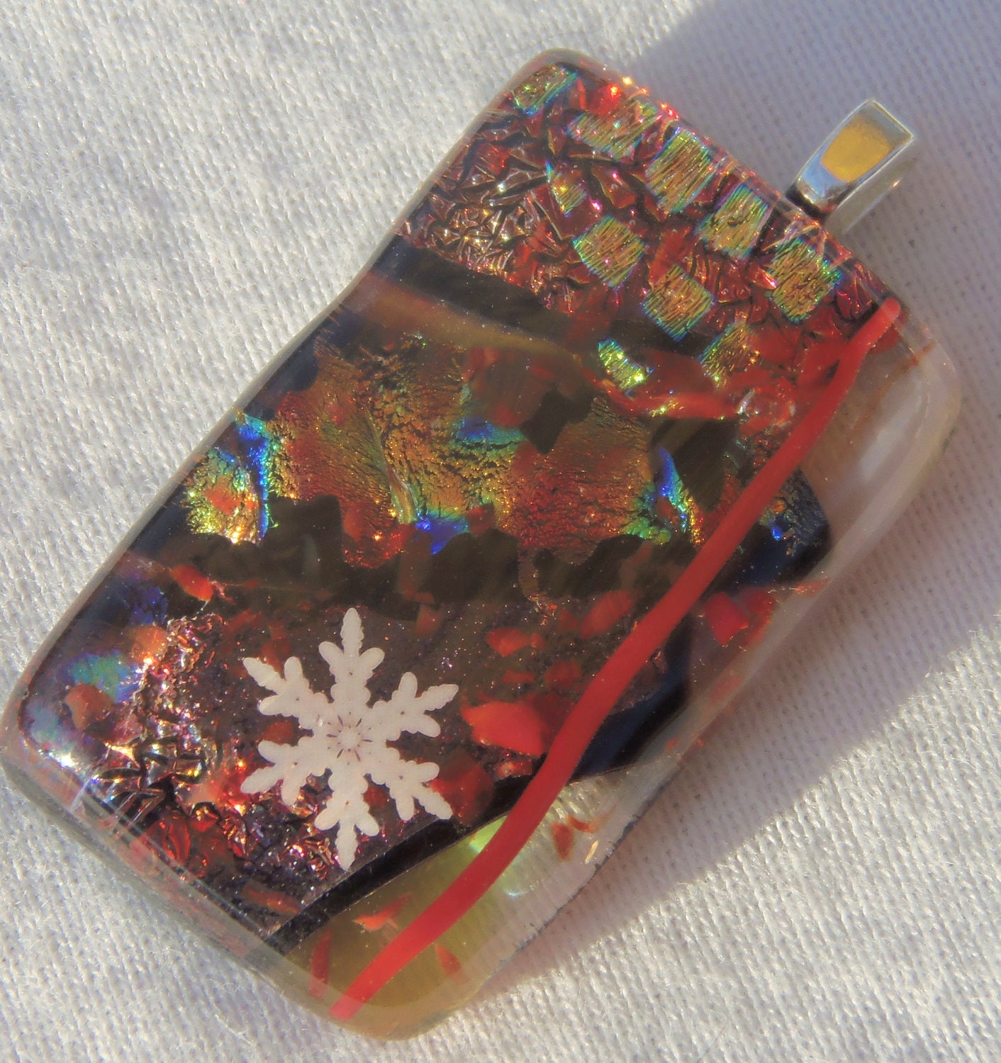 layered Dichroic snowflake pendant jewelry fused glass