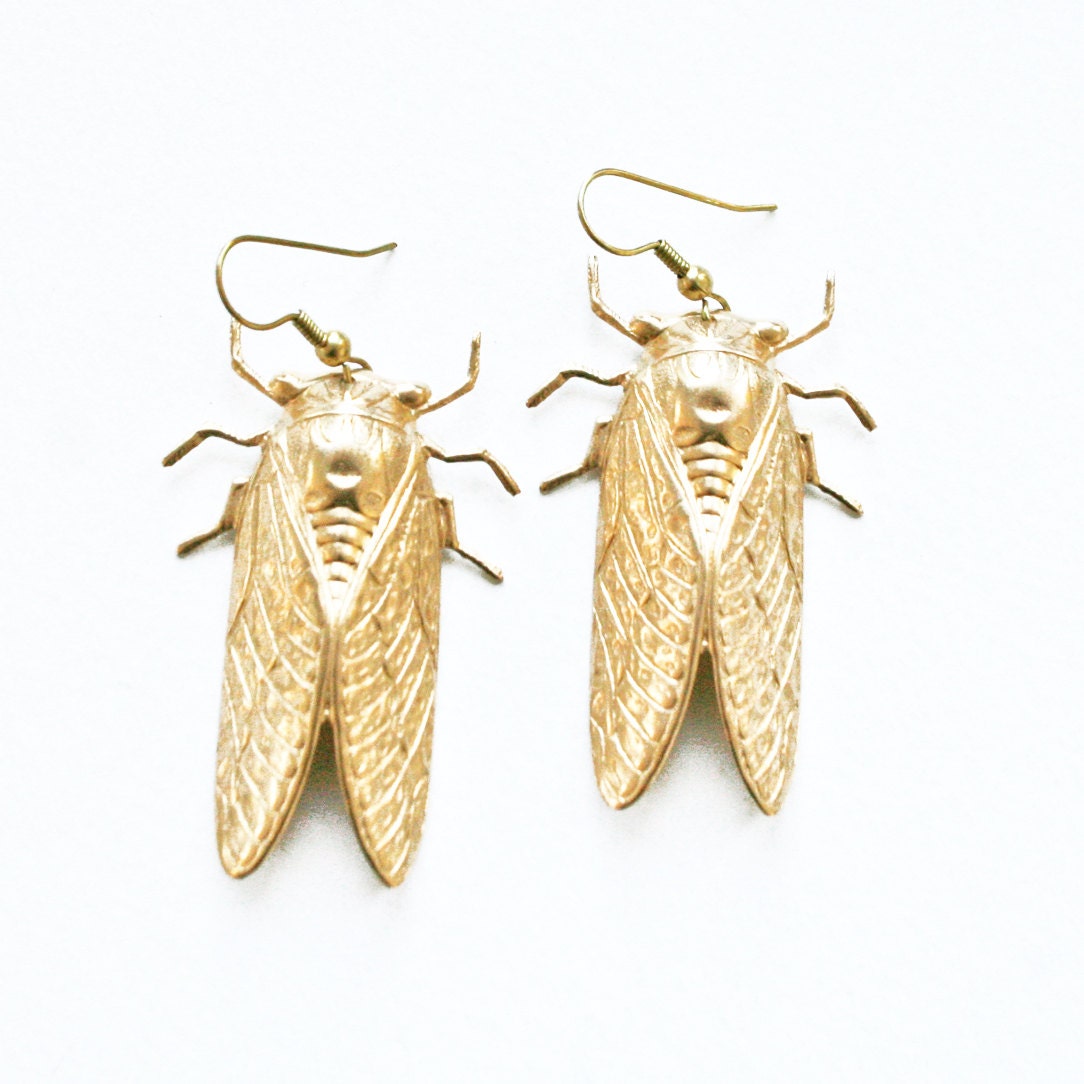 cicada - oversized brass insect earrings