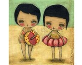 Bathing Girls -  Giclee Matte Reproduction from Mixed Media Original Painting by Danita Art - (8X8 inches)