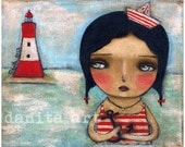 Anchor Girl  - Giclee Reproduction from Original Mixed Media Ocean Painting By Danita Art - (8x10 INCHES Paper Print)