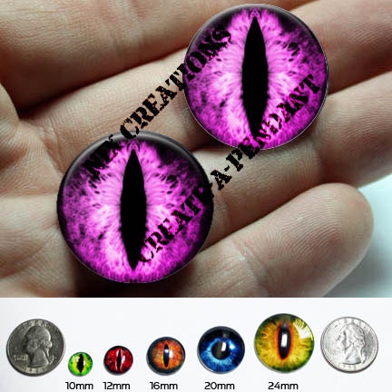 Glass Eyes - 16mm - Pink Dragon Glass Taxidermy Eyes Cabochons for Steampunk Jewelry and Pendant Making
