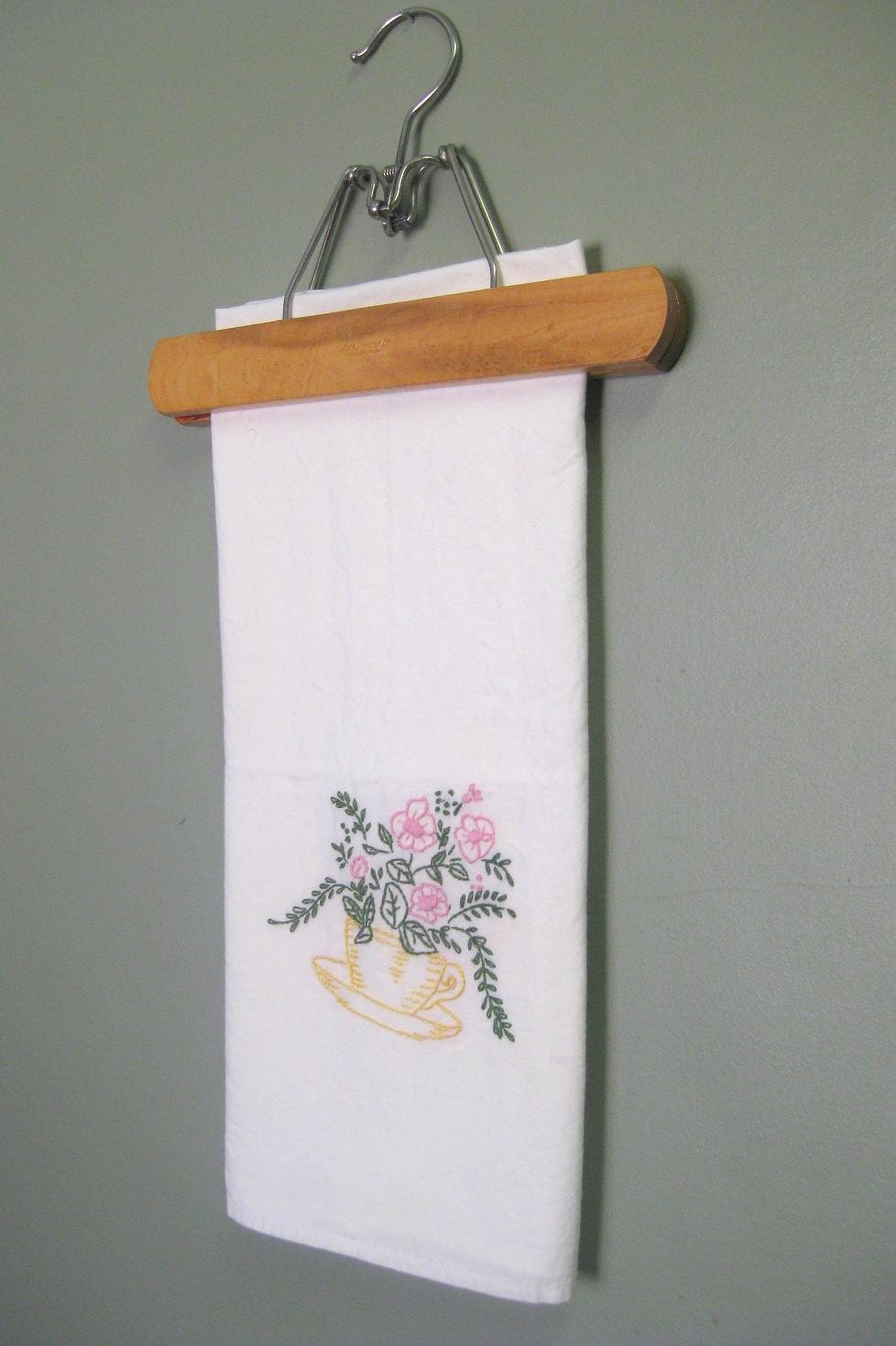 Vintage Kitchen TEA TOWEL, Hand EMBROIDERED Stitched Floral, Cottage Chic Sale