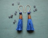 Cobalt Tassel Earrings - Lapis, Copper, Blue Fiber