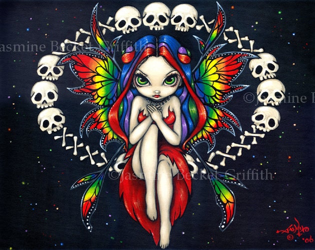 Rainbow of Bones skulls fairy art print by Jasmine Becket-Griffith 8x10