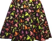 Halloween Skirt Cat Skirt Womens Costume Full Circle Black Light Neon Skirt