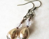 Pearl Coat Dangle Caramel Earrings - Chandelier Autumn See