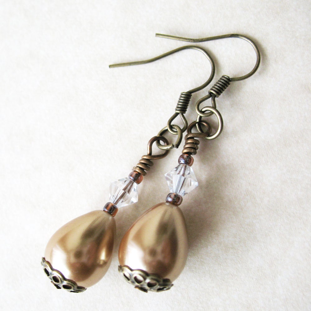 Pearl Coat Dangle Caramel Earrings - Chandelier Autumn See