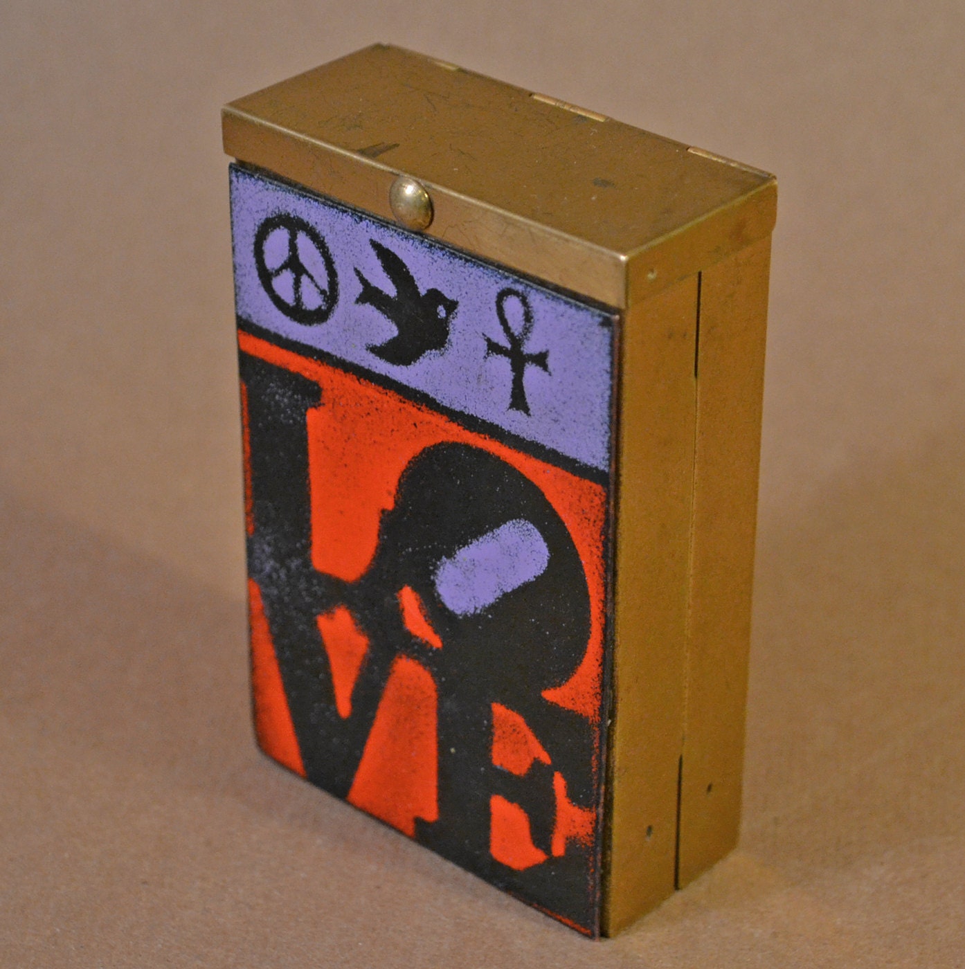Fab 1970s Vintage Enamel on Brass Cigarette Case LOVE