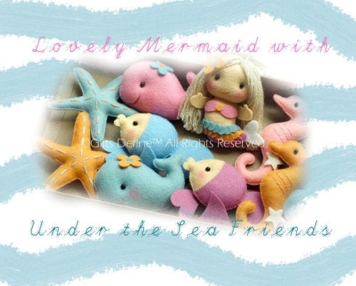 Mermaid (boy or girl) and 3 Under the Sea Friends - Party Favors, Cake Topper, Pool Party decor, Baby Shower, Birthday, Wedding (set of 4)