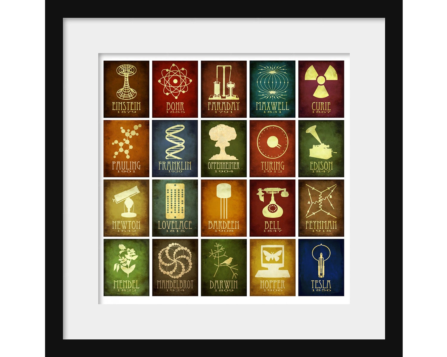 All In One 12x12 Rock Star Scientists, Scientific Illustration, Geek Decor, Office Art, School Art, Science Poster Physics Diagram, Biology
