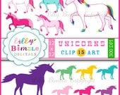 INSTANT DOWNLOAD Unicorn clipart for birthdays, crafts and design. Rainbow Unicorn and Silhouettes Il_170x135