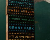 Atlanta Art -  Hoods on Wood - Five Art Block Set - Pick the Hoods - City Art - City Word Art - City Blocks - Gift for Mom - Gift for Dad