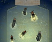 Whimsical Art - The Enlightened Fireflies Firefly Art Print 8.5 in x 11 in Art for Kids Rooms - Nursery Art Print