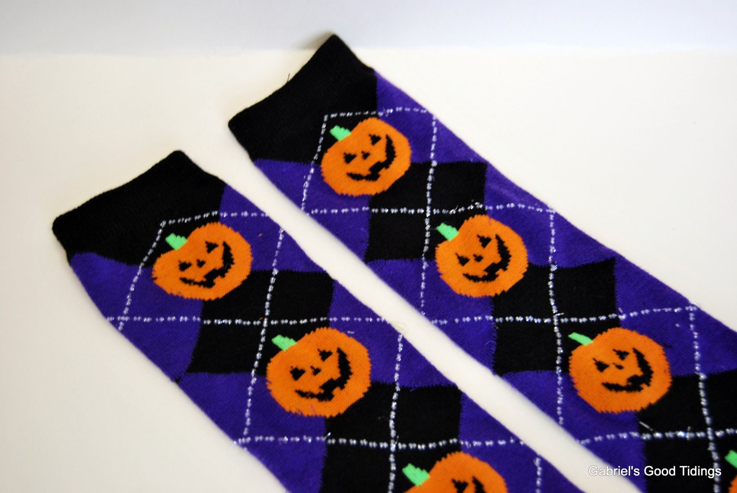 Halloween Toddler EXTRA LONG Leg Warmers with Argyle and Jack-O-Lanterns