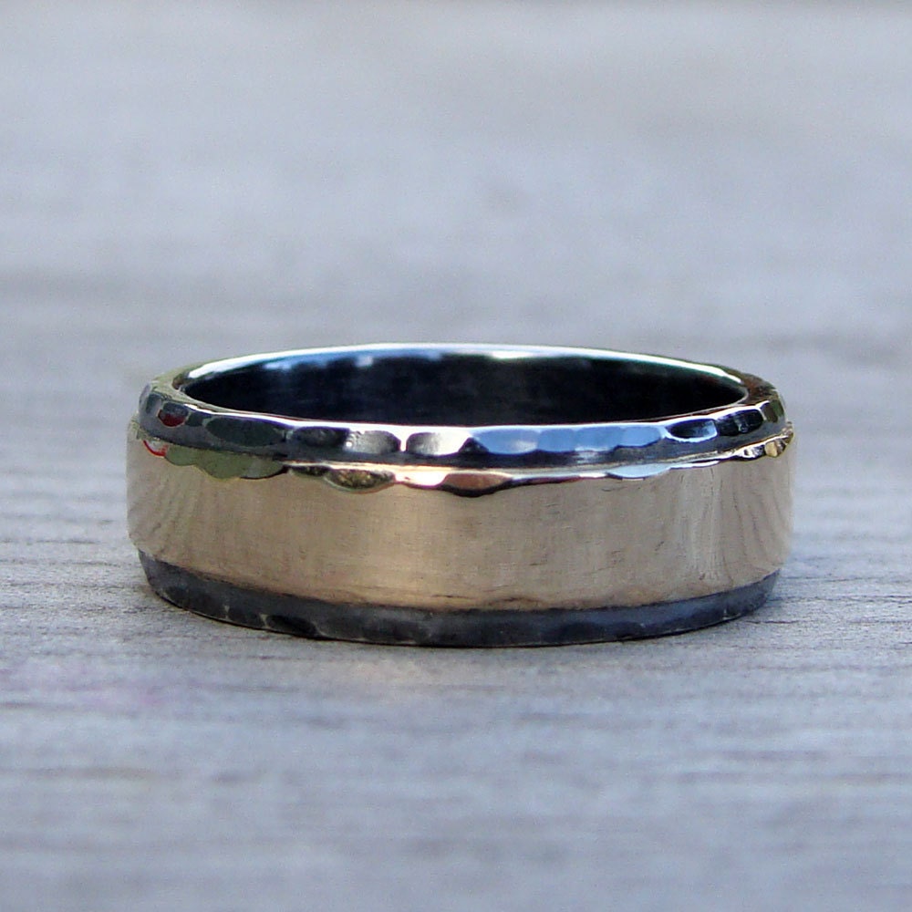 Recycled Oxidized Sterling Silver and 14k Rose Gold Layered Two-Tone Wedding Band, Affordable and Eco-Friendly, Made to Order