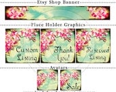 Flowers in the Sky - ETSY SHOP BANNER - banner set - shop graphics - vintage style