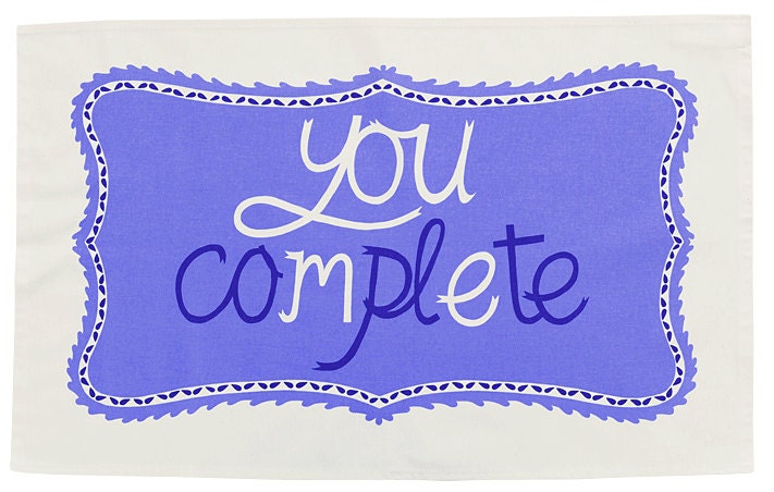 You Complete Me Blue & Navy Screenprinted Teatowel