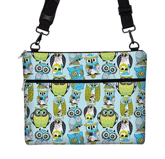 13 inch Laptop Bag for MacBook Pro 13" Case Sleeve Cover Mac Laptop Messenger Bag with Strap Cute Owl blue green