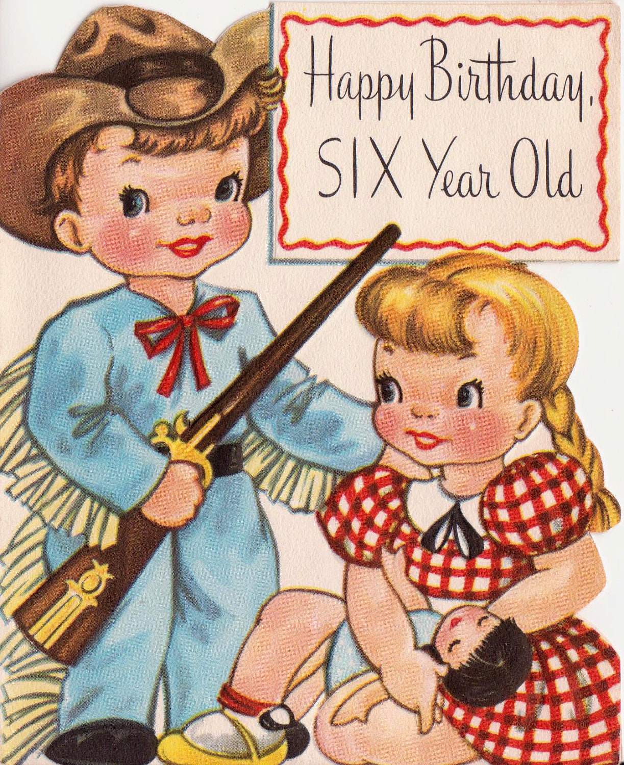 Vintage 1950s Happy Birthday Six Year Old Greetings Card (B6a)