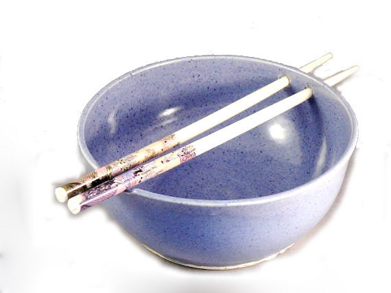 Periwinkle Ceramic Rice Bowl with Chopsticks Ships Immediately - / Noodle Bowl / Pottery Bowl for sushi, oriental dinner