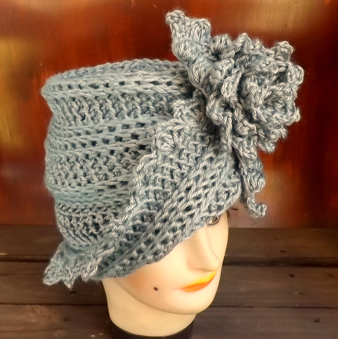 Crochet Hat Women Hat - LAUREN Cloche Hat in Gray with Flower - Cloche Hat - Womens Crochet Cloche Hat - Crochet Womens Hat - Gothic Hat