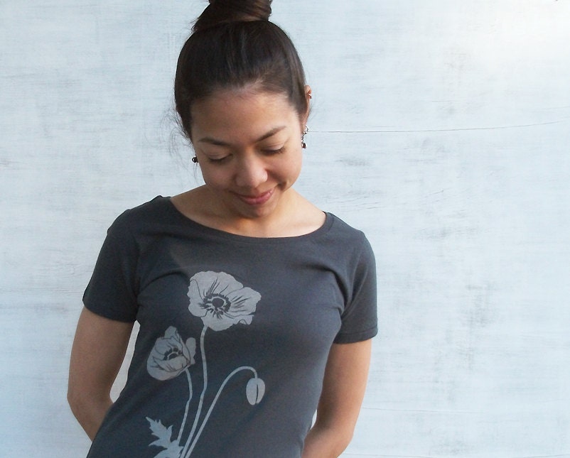 Womens T shirt - Gray Poppy - Organic Cotton - S M L XL