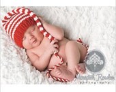 ReADY to SHiP Baby Girl Boy CHRiSTMaS Hat PHoTo PRoP Newborn Munchkin Long Tail UNiGENDeR ReD WHiTe Stripe KNiT HOLiDaY Stocking Cap