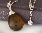 Wire Wrapped Cognac Quartz Necklace - Brown Teardrop Necklace