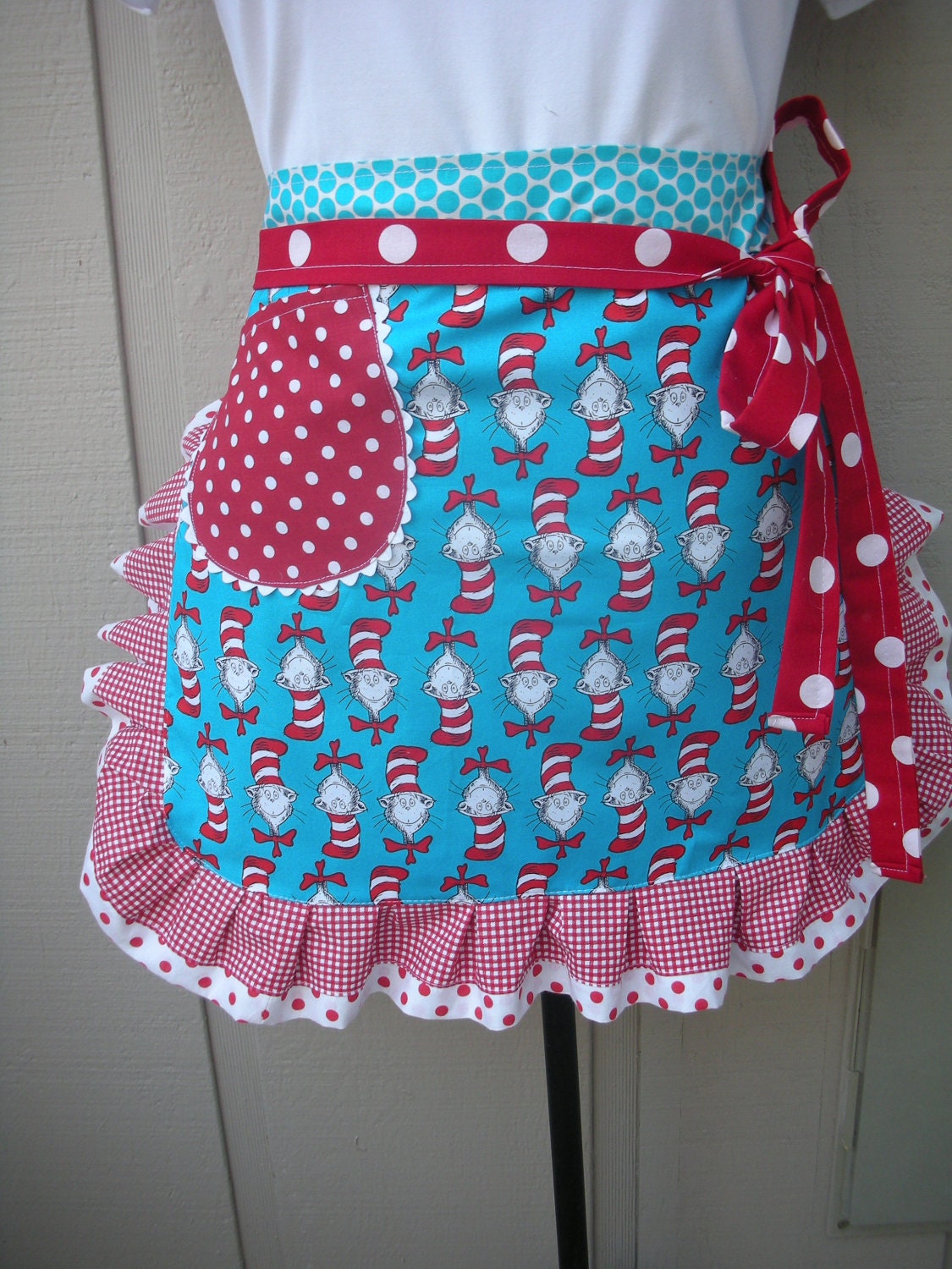 Aprons - Dr. Seuss Apron - Womens Half Apron - The Cat in the Hat Apron - Dr. Seuss - 1957 - Teachers Gift - Robert Kaufman Fabric