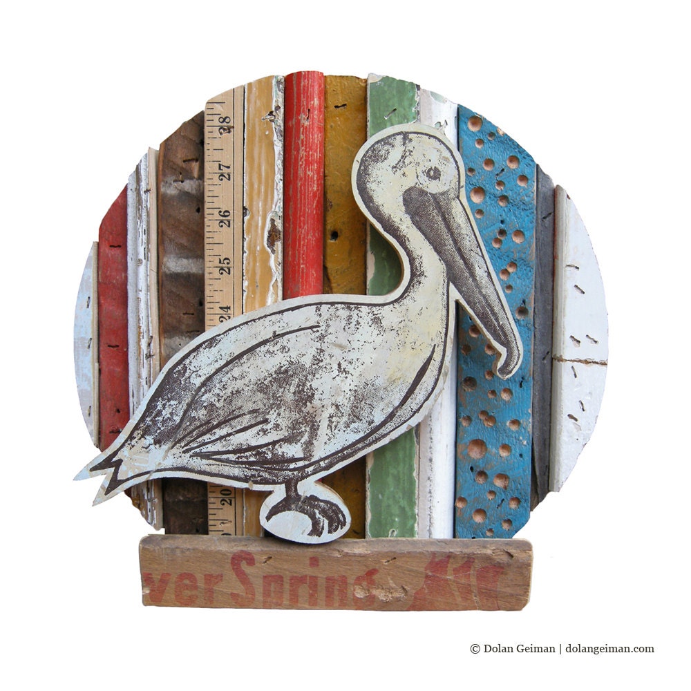 Pelican Art Coastal Home Decor, Rescued Wood Construction, Made to Order