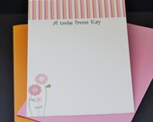 Pink and Sherbet, personalized stationery, set of 4 flat cards with handmade envelopes, 5 x 7 size