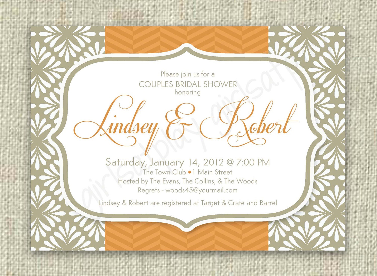 Modern Fall Bridal Shower Autumn Pumpkin Invitation Invite Taupe Gray Digital- by girls at play Etsy girlsatplay Il_170x135
