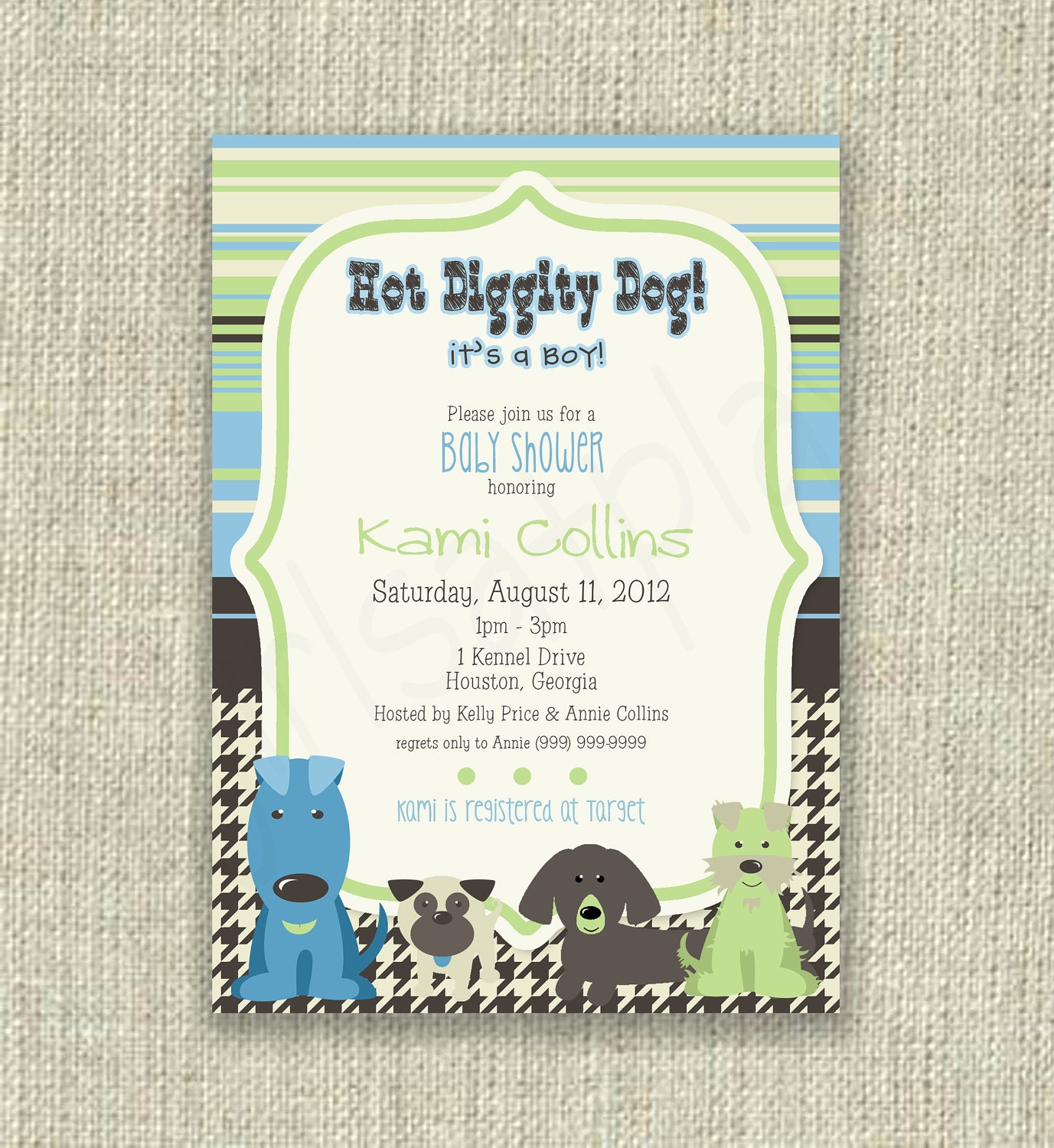 Baby Boy Shower Invitation Invite Dog Puppy Party Blue Brown Digital Birthday - DIGITAL- by girls at play Etsy girlsatplay Il_570xn