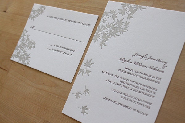Autumn Letterpress Wedding Invitation - Leaves (Sample Set)