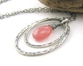 Rhodochrosite Necklace Double Oval Pendant Fashion Pink Sterling Silver Geometric Fashion Jewelry - Jennifer Casady - Shimmer Layers No. 24