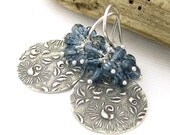 Sapphire Earrings Crystal Earrings Denim Blue Sterling Silver Swarovski Crystal Cluster September Birthstone Handmade Jewelry - Lily No. 18
