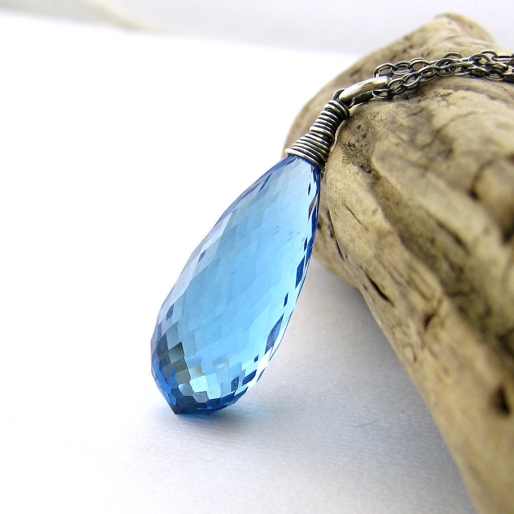 Swiss Blue Topaz Necklace Statement Necklace Jewelry Sterling Silver Pendant Fashion No. 17 Long Layering Gemstone Luxe December Birthstone