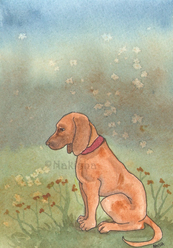 Original Dog Art - Hound Puppy  - Watercolor Animal Painting