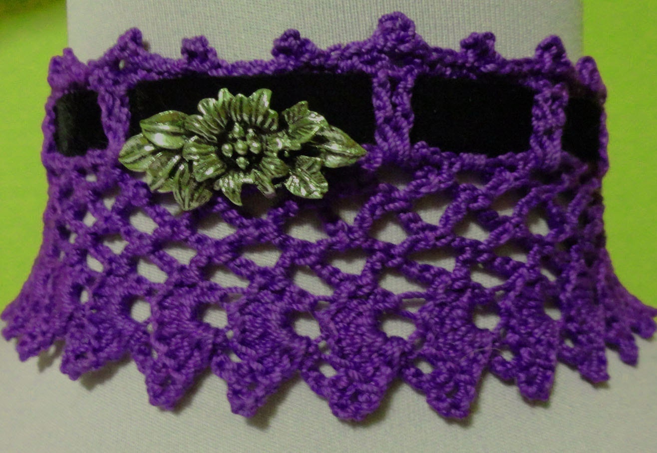 Purple Violet Filet Crochet Victorian Edwardian Renaissance Steampunk Gothic Elizabethan Choker Collar