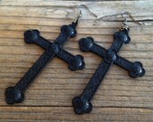 Long Black Cross Earrings - Four Inches Long