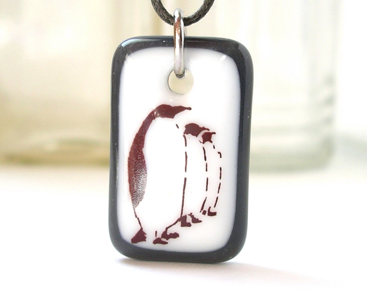 Penguins. Nature Jewelry. An art glass pendant necklace.