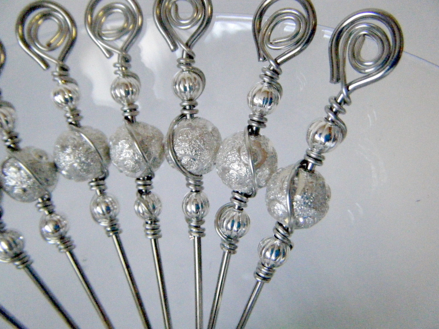 Silver Stardust Beaded Stainless Steel Appetizer Food Picks Set of 8