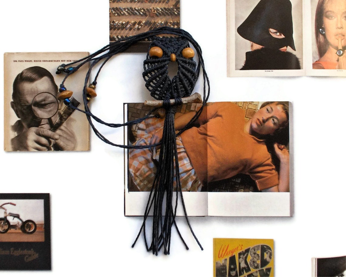 Macrame Owl Necklace - Prussian Blue