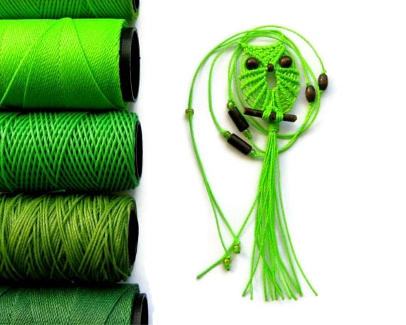 Neon Green Macrame Owl Necklace