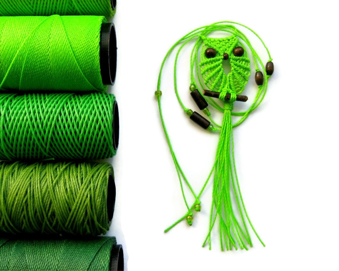 Neon Green Macrame Owl Necklace