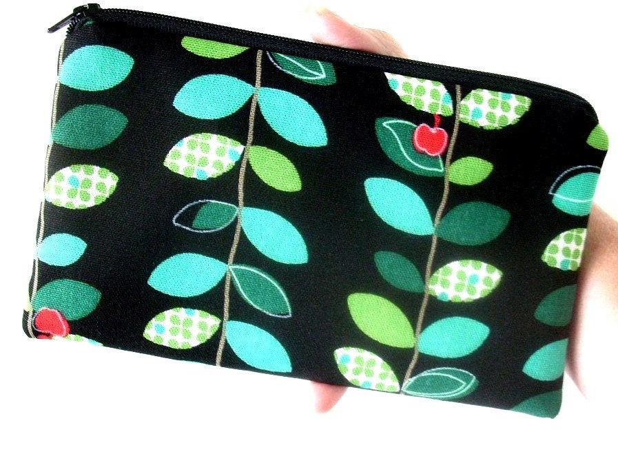 Large Coin Purse Zipper Pouch Eco Friendly Padded Japanese Import Linen Apple Vines NEW