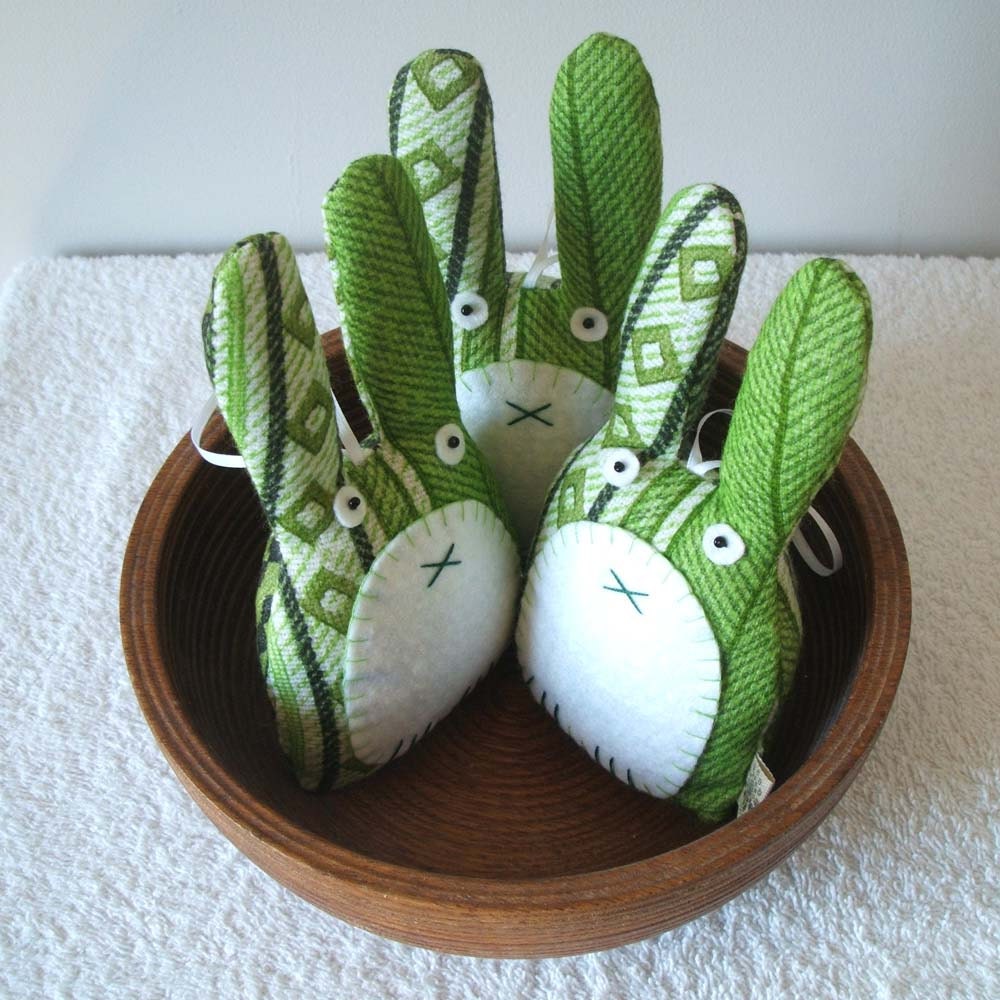 Rabbit lavender sachet handmade in apple green vintage fabric