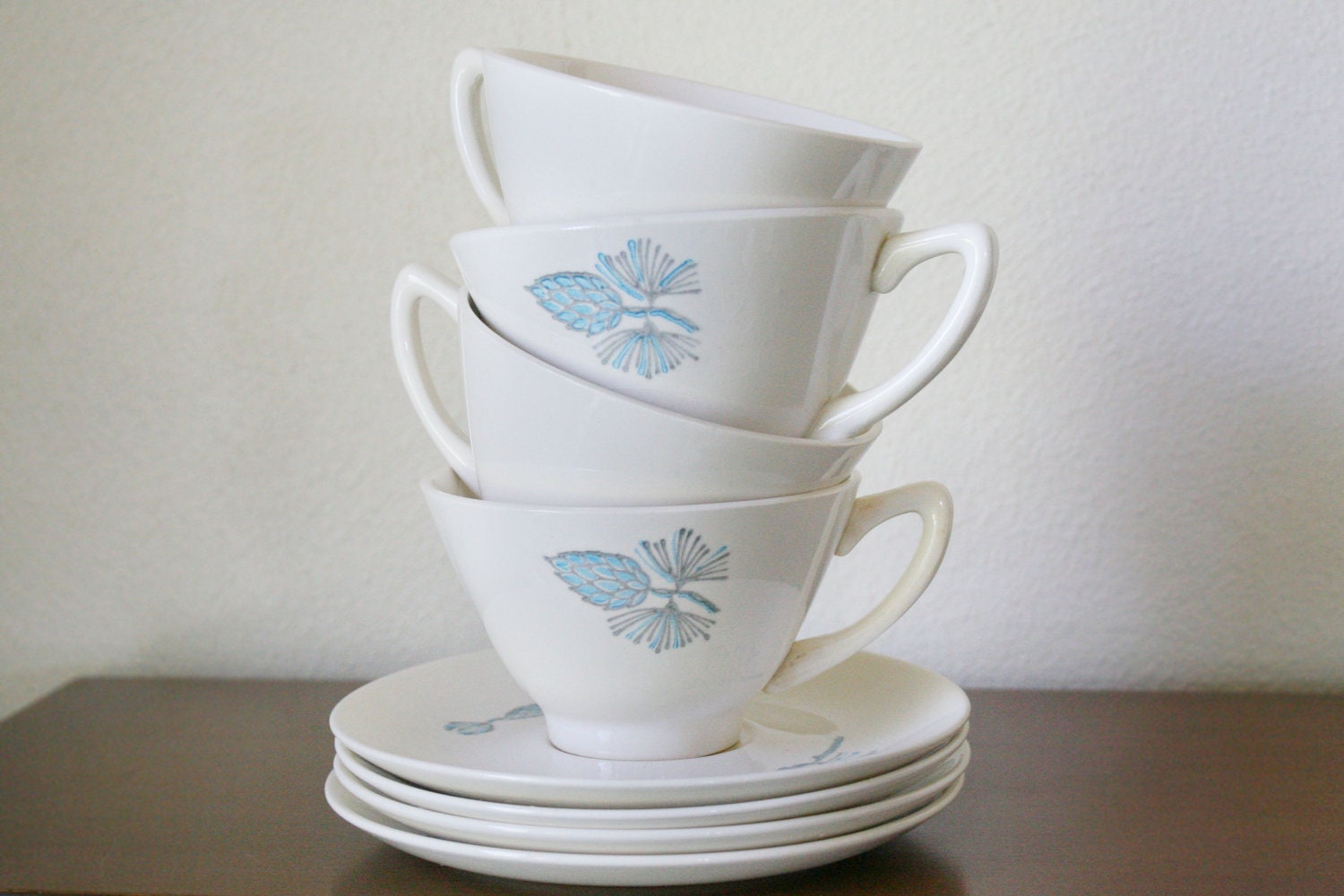 Vintage Marcrest Stetson "Blue Spruce" Tea Cups and Saucers.