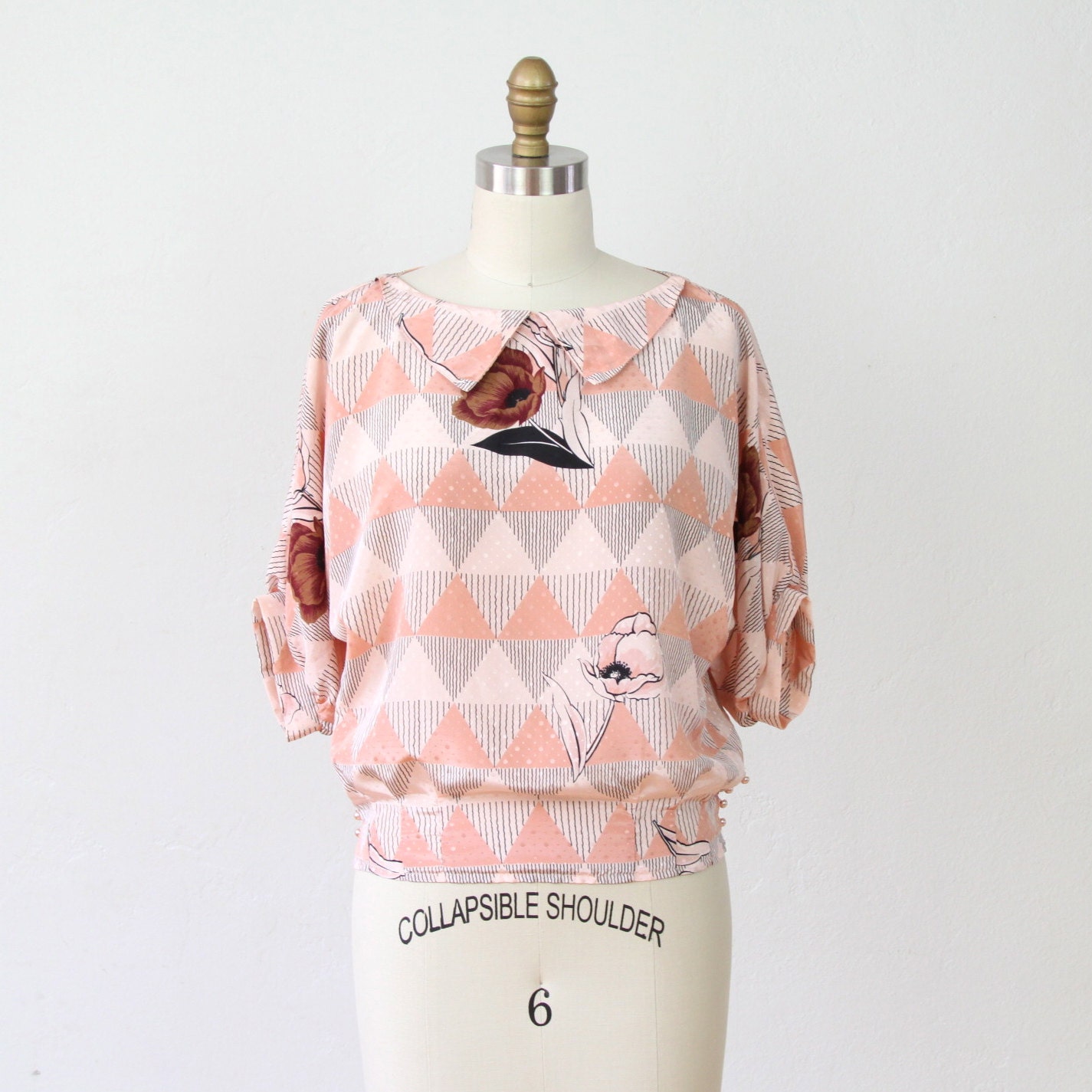 Abstract Poppy Print Top Blouse Pink Coral - XL